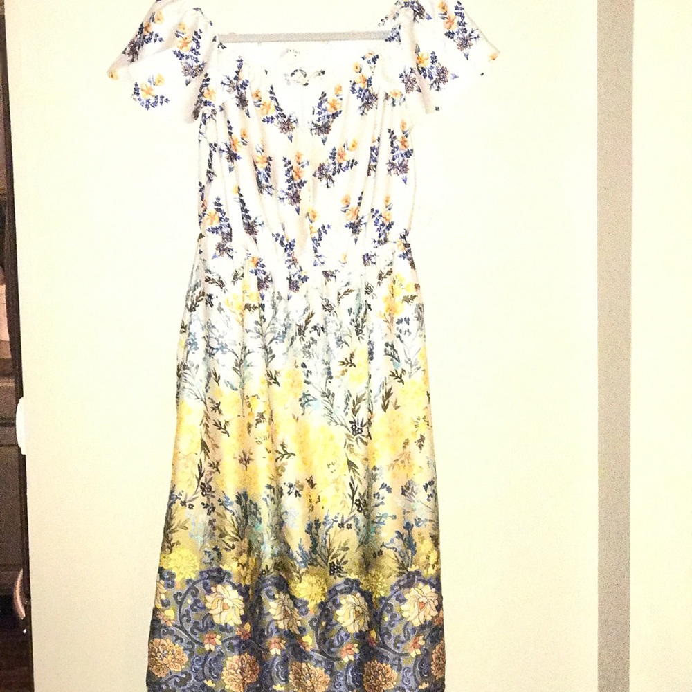 Floral silk off the shoulder dress